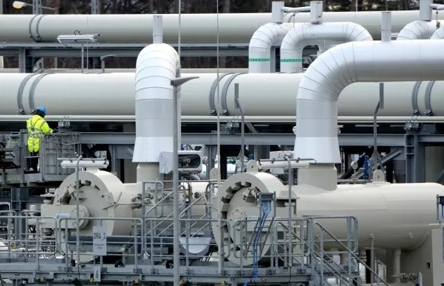 Pipes at the landfall facilities of the 'Nord Stream 2' gas pipeline in Lubmin, northern Germany.
