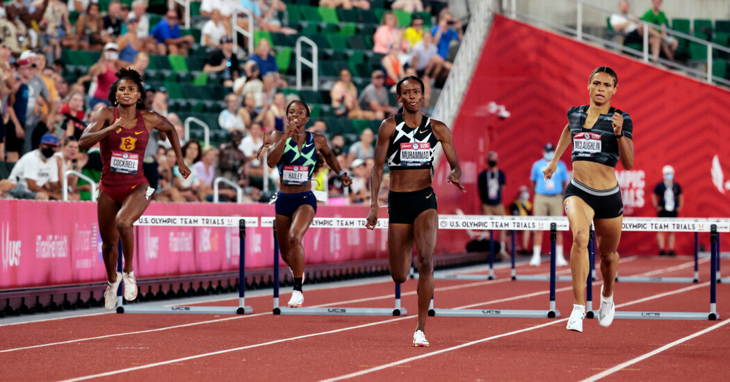 Sydney McLaughlin and Dalilah Muhammad duel in the 400-meter hurdles.