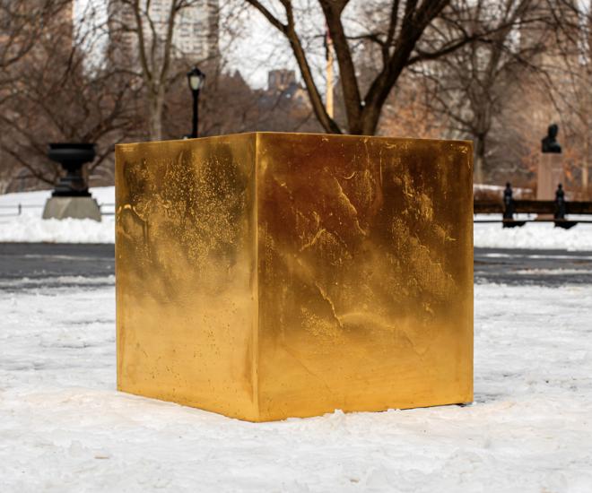 Niclas Castello’s $11.7M Golden Cube Unveiled In Central Park