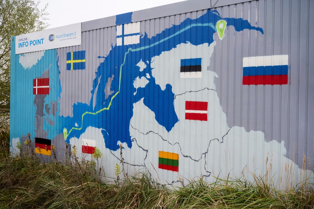 A painted map shows how the Nord Stream 2 pipeline would transport gas through Europe.