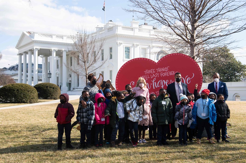 Jill Biden with students from Aiton Elementary School in Washington, DC.
